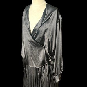 Adolfo black satin 70s pant jump suit hey wow balloon pants and wrap top VTG